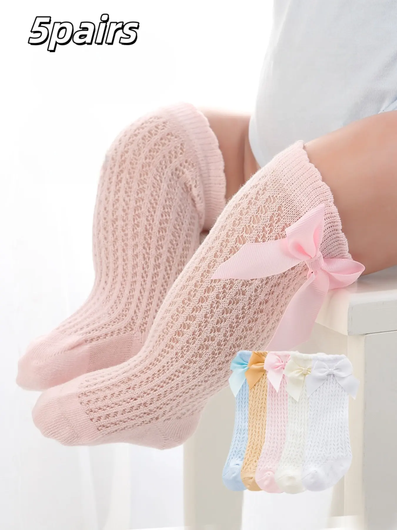 5 Pairs Baby Stockings, Infant Socks, Newborn Socks, Cute Loose-Fitting Knee-Highs, Solid Color, Lightweight for Spring/summer, Suitable for 0-3 Years Old Babies