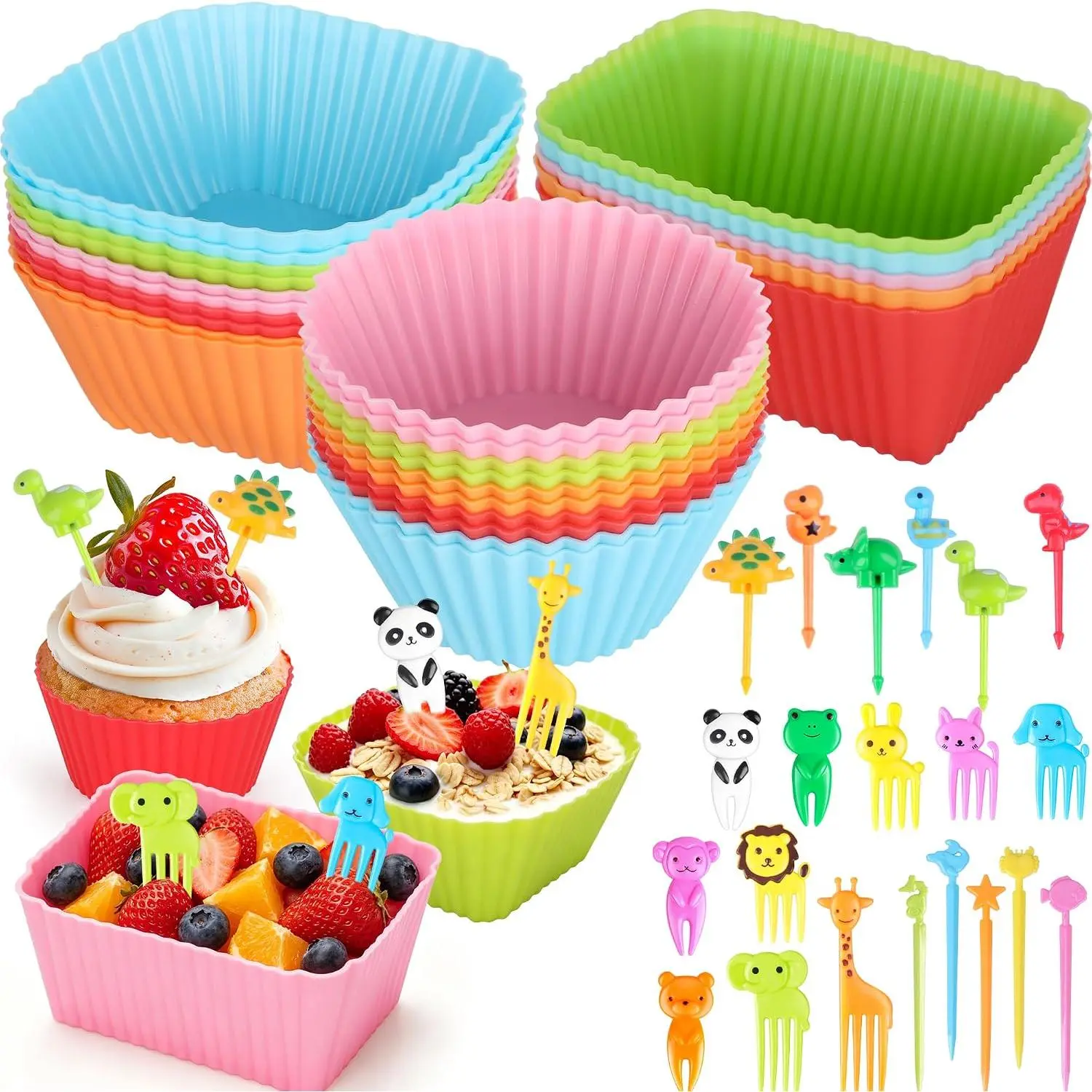 70 count  Lunch Box Dividers & Fun   Picks for  | 20 count   Cupcake Liners, Muffin Baking Cups, 50 count Cute Fruit Toothpicks, Lunchbox Bento Box Accessories