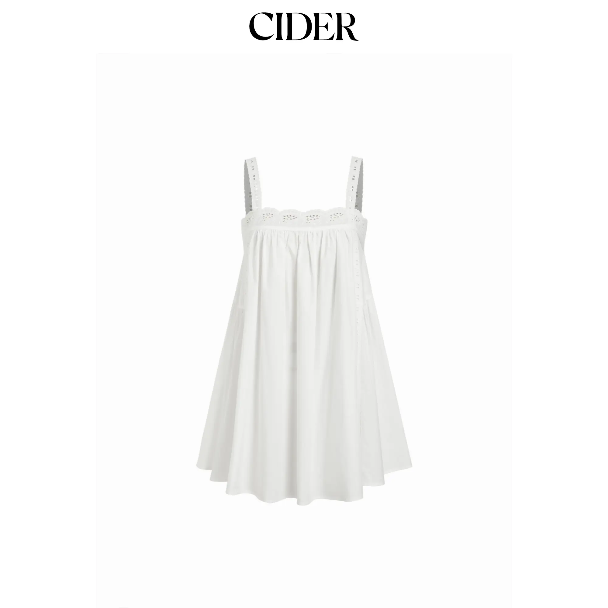 Cider Cotton Square Neck  Eyelet Smock Mini Nightdress