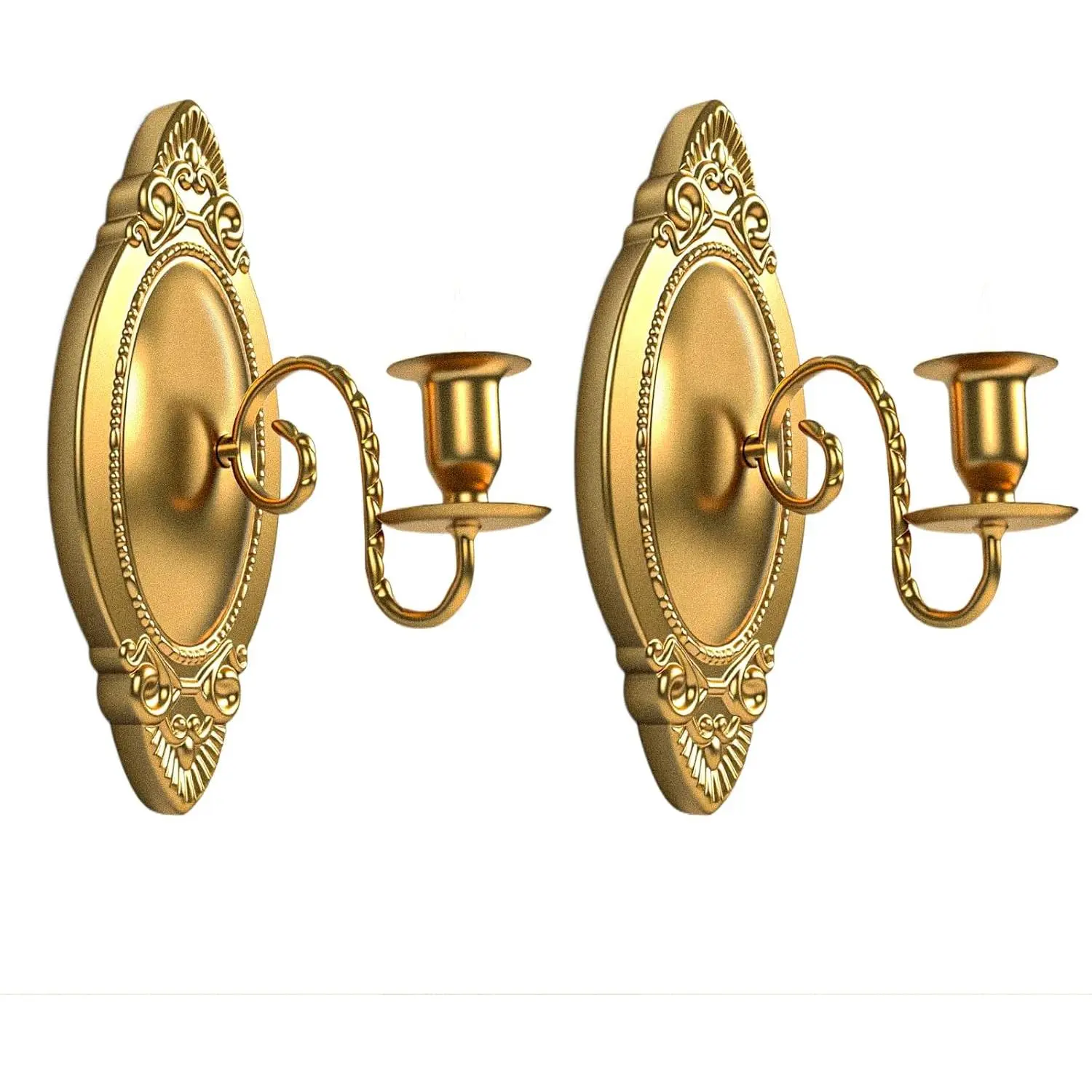 Gold Candle Sconces Set of Two, Brass Color Victorian Royal Wall Sconce, Metal Rustic Candle Holder Baroque Home Wall Decor for Living Room, Dining Room, Bedroom, Fireplace, Hallway