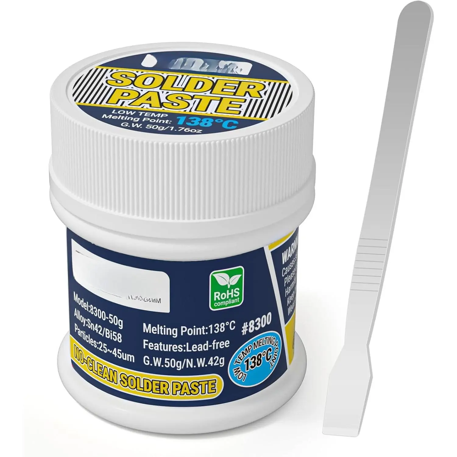 No Clean Solder Paste, Lead Free Soldering Paste Sn42 Bi58 (T3), 138℃ Melting Point Solder Paste for Electronics in jar (1.76oz/50g)