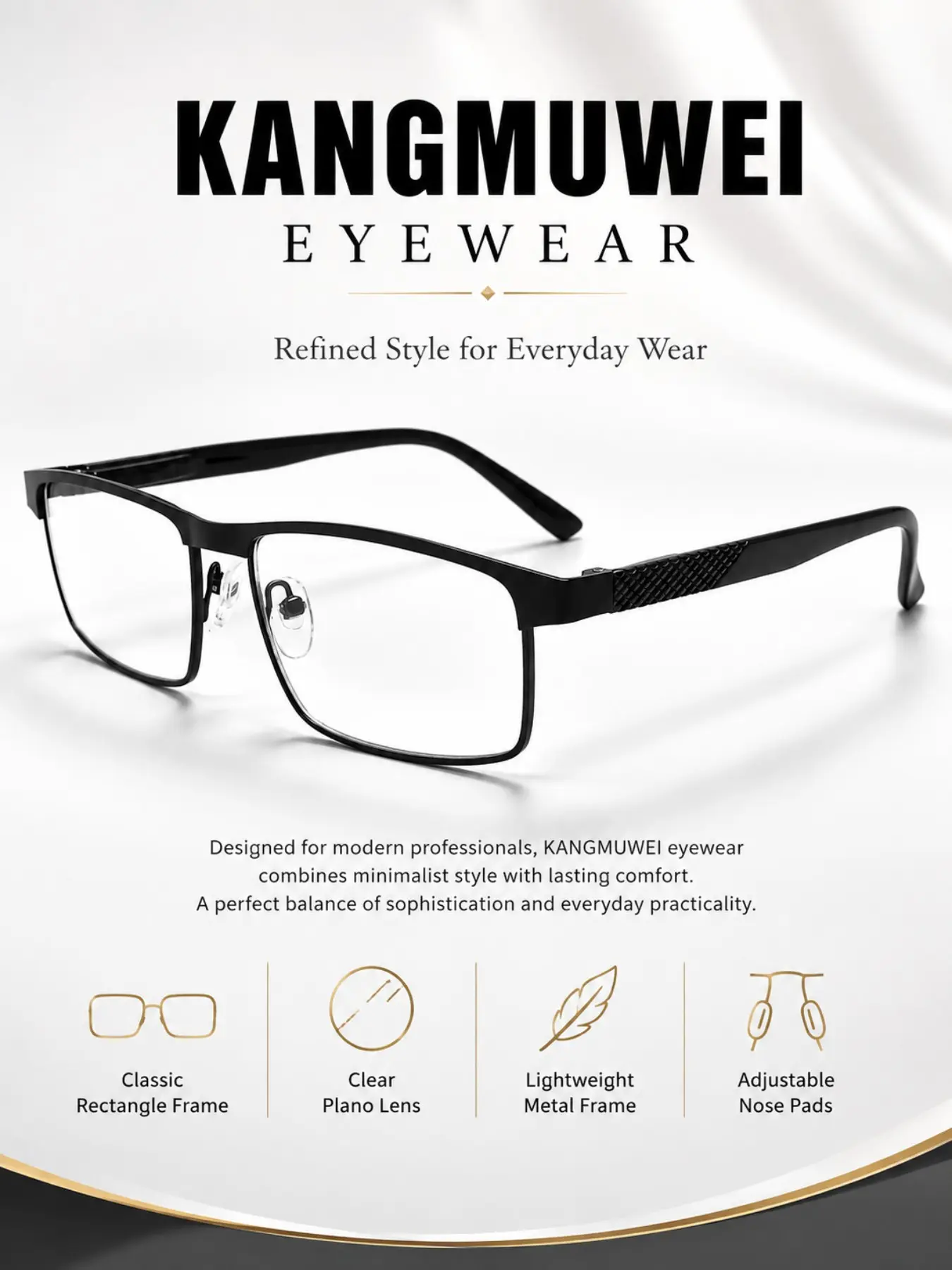 Kangmuwei Classic Square Frame Glasses for Men and Women, Transparent Lenses, Trendy Daily Wear, Ultra-Light Comfortable Frames