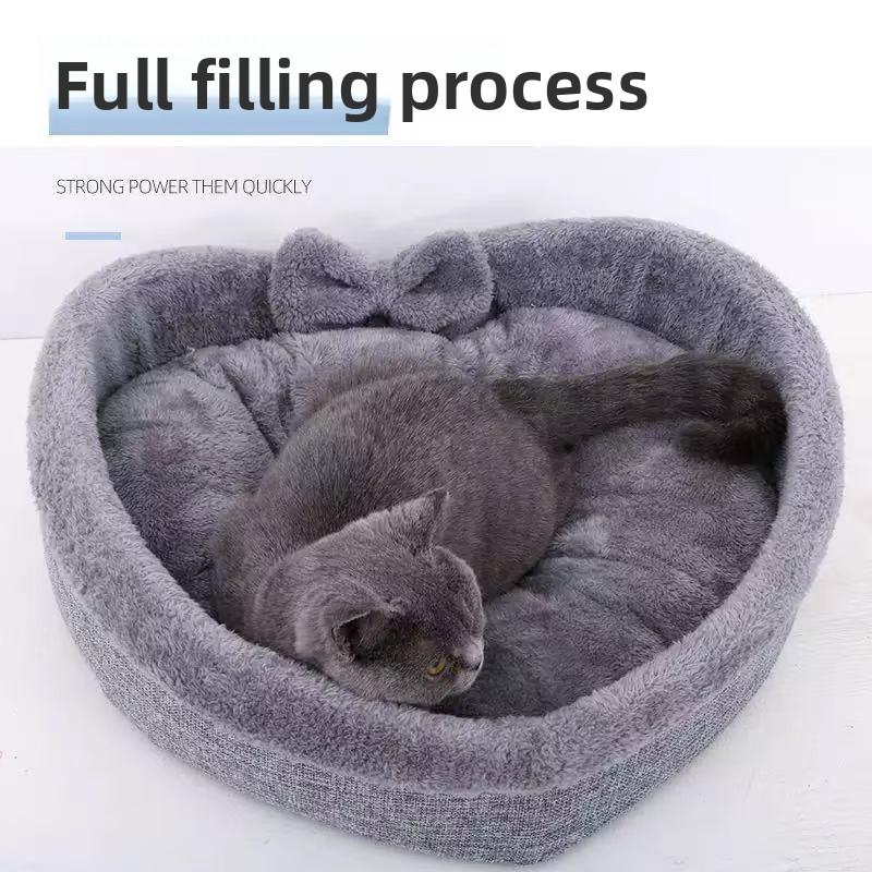 Heart Shaped Semi Enclosed Pet Bed Cute Cat Cave Warm Dog Cushion Nest All Season Universal Cat House Villa for Kitten Puppy