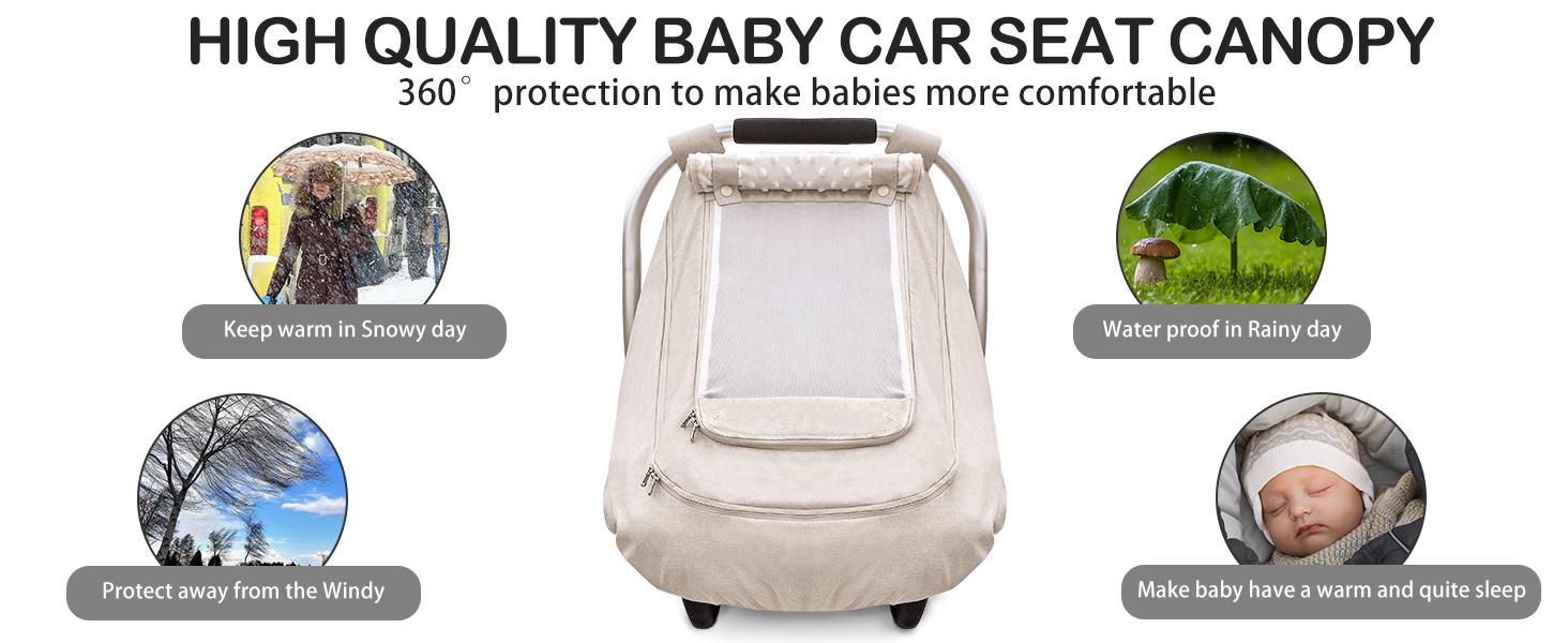 Waterproof Baby Car Seat Cover, Patented Cold Weather Carseat Cover for Babies,Infant Car Seat Cover Canopy for Boy Girls, Keeps Babies Warm and Cozy (Beige)