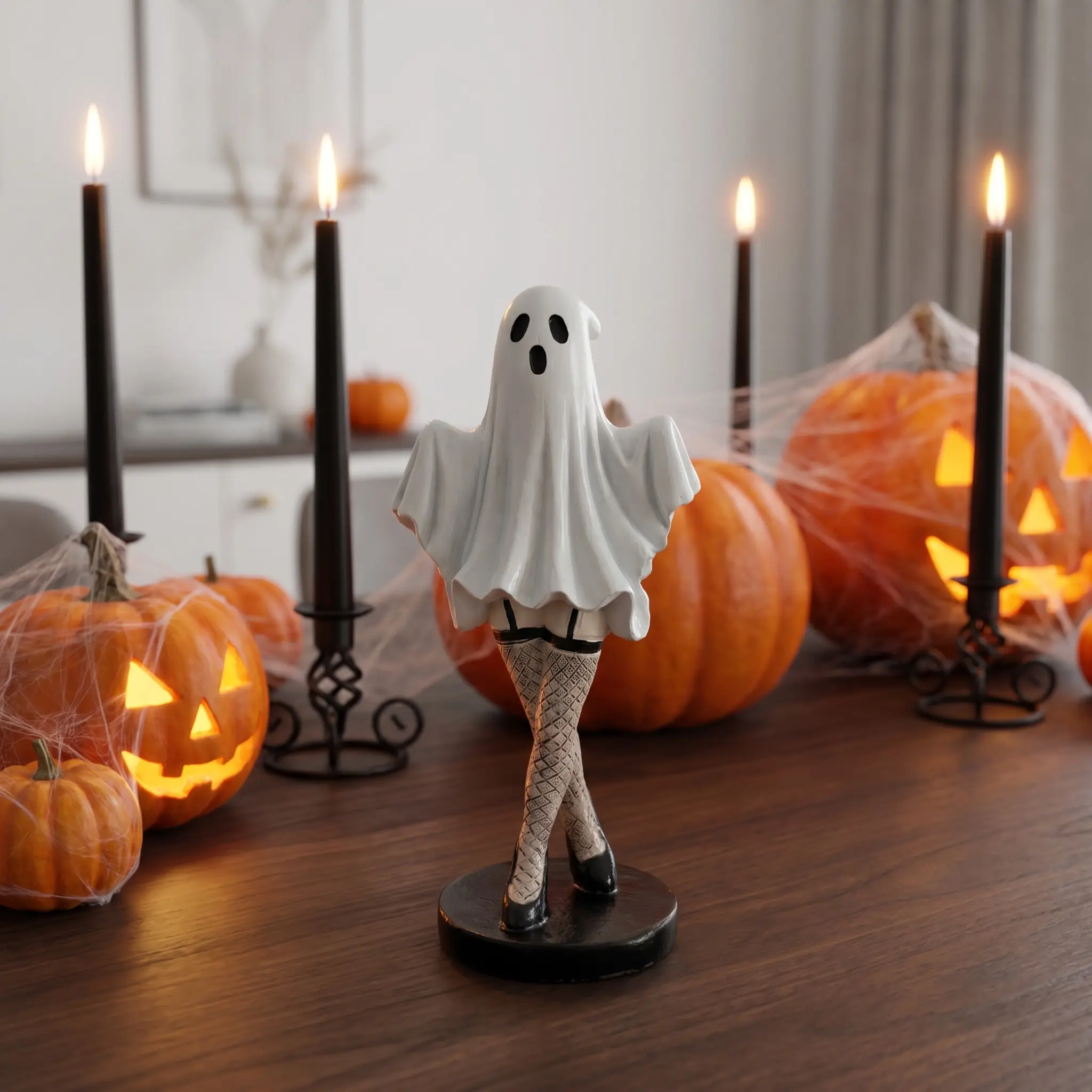 Creative Stocking Ghost Resin Ornament, Halloween Decoration, Home Decor, Desktop Accent, 1pc Novelty Craft Item