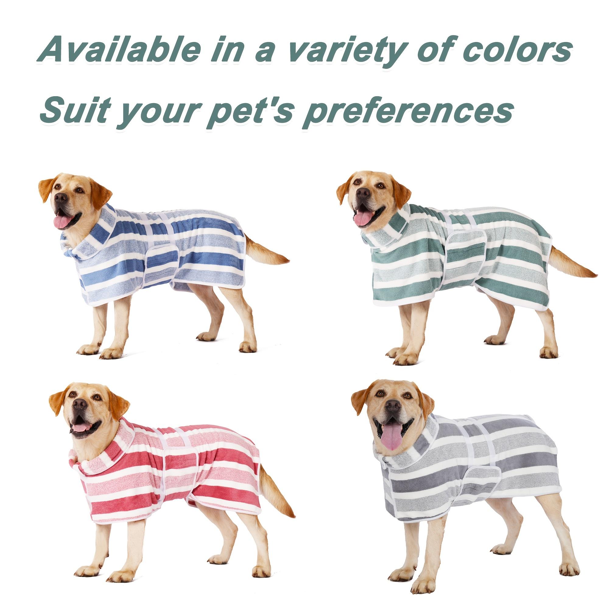 Quick Dry Dog Bath Robe, Striped Towel Bathrobe for Dogs, Super Absorbent Pet Drying Coat with Adjustable Belly Strap, Ultra Soft Fabric