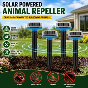 Solar Powered Animal Repeller Outdoor Waterproof, Electronic Pest Repellent, Home Pest Control, Mole Snake Deterrent, Mouse Rat Deterrent, Ground Small Animals Insects Repellent, Plug-And-Play