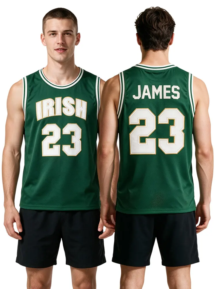 Men's Basketball Jersey #23 James Printed Polyester Sleeveless Sports Jersey, Breathable Quick Dry Athletic Mesh Jersey, Lightweight Loose Fit Basketball Shirt for Training, Gym, Streetwear, Green College Fan Jersey