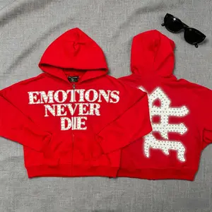 MIXED EMOTION Rhinestone Graphic Hoodie Oversized Men | Y2K Streetwear Sweatshirt | Emotions Print Bling Crystal Pullover | Trendy Zip Up Hoodie for Men, Perfect for Everyday Wear & Holiday Gift