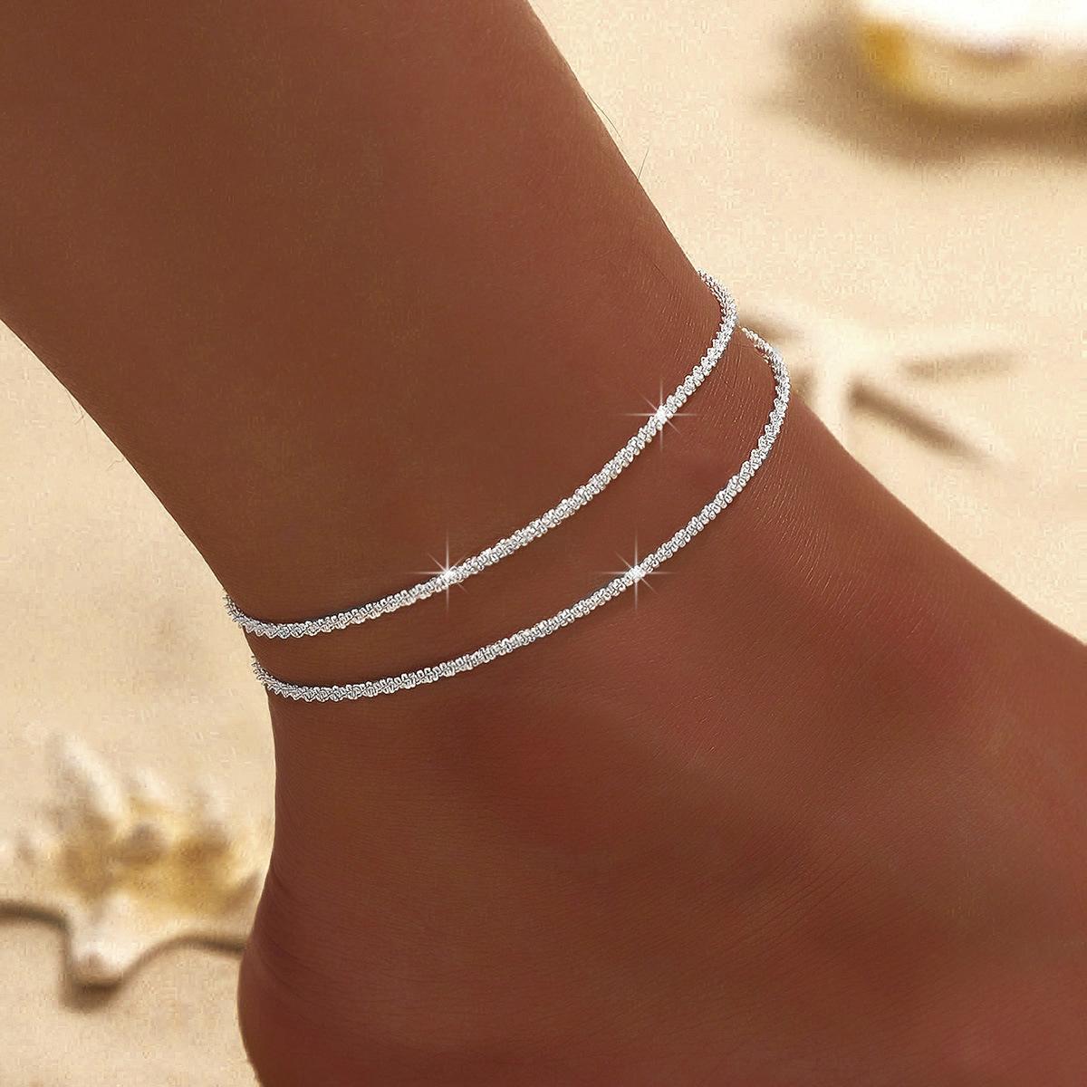 Fashionable and trendy beach hot-selling sparkling anklet for women, high-end minimalist style, glittering starry anklet, foot jewelry gift