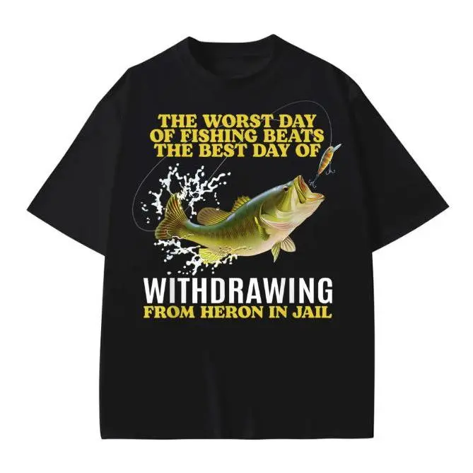 Women's Graphic Round Neck Short-Sleeve Casual T-Shirt - "Worst Day Of Fishing" Funny Design, Pairable with Flat Shoes, Sweatpants, Cargo Pants, Shortsleeve