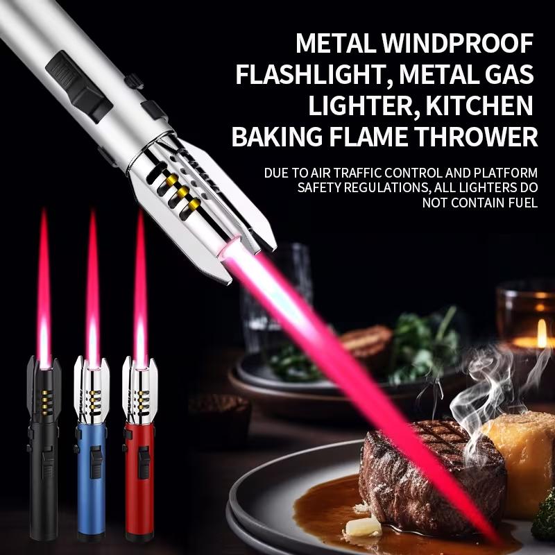 Windproof Refillable butane torch lighter, 360 °   use, with adjustable flame and lock switch, turbo torch spray ignition gun, camping barbecue welding supplies, cigar tools, perfect for cooking, Halloween, Christmas, Father's Day (without butane gas)
