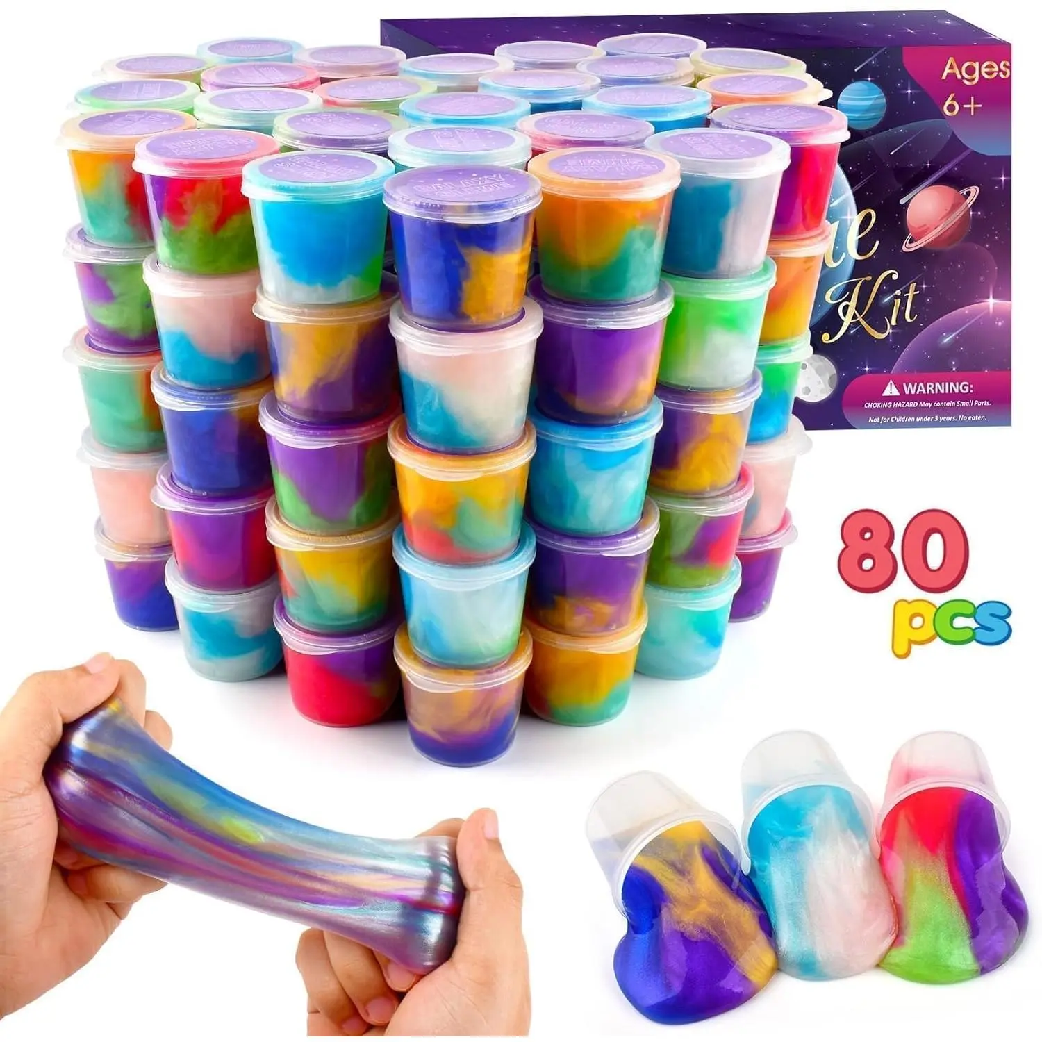80 Pack Slime Party Favors Kit, Mini Galaxy Bulk Slime Stretchy Stress Relief for Kids 8-12, Soft Putty Toy, Girls and Boys Classroom Reward, Birthday, Goodie Bag Stuffers