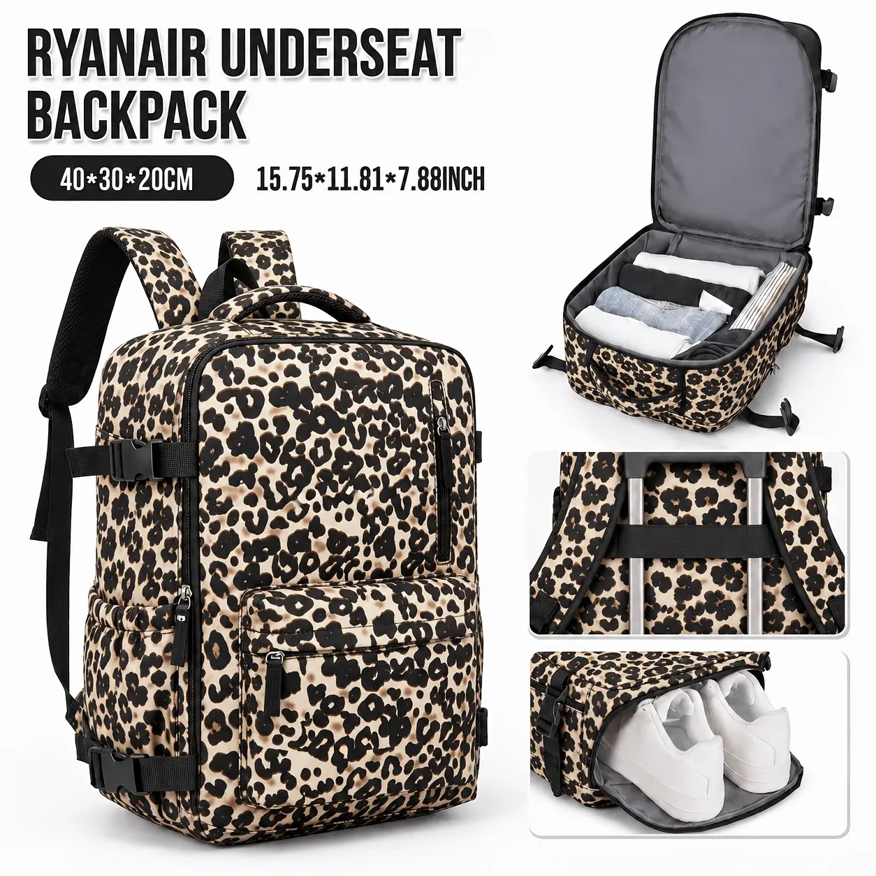 40x30x20cm Travel Backpack, Casual Lightweight Backpack, Leopard Print Luggage Style Shoulder Bag, Lightweight Laptop Bag, Suitable for Business, Weekend, Commute, Hiking, School
