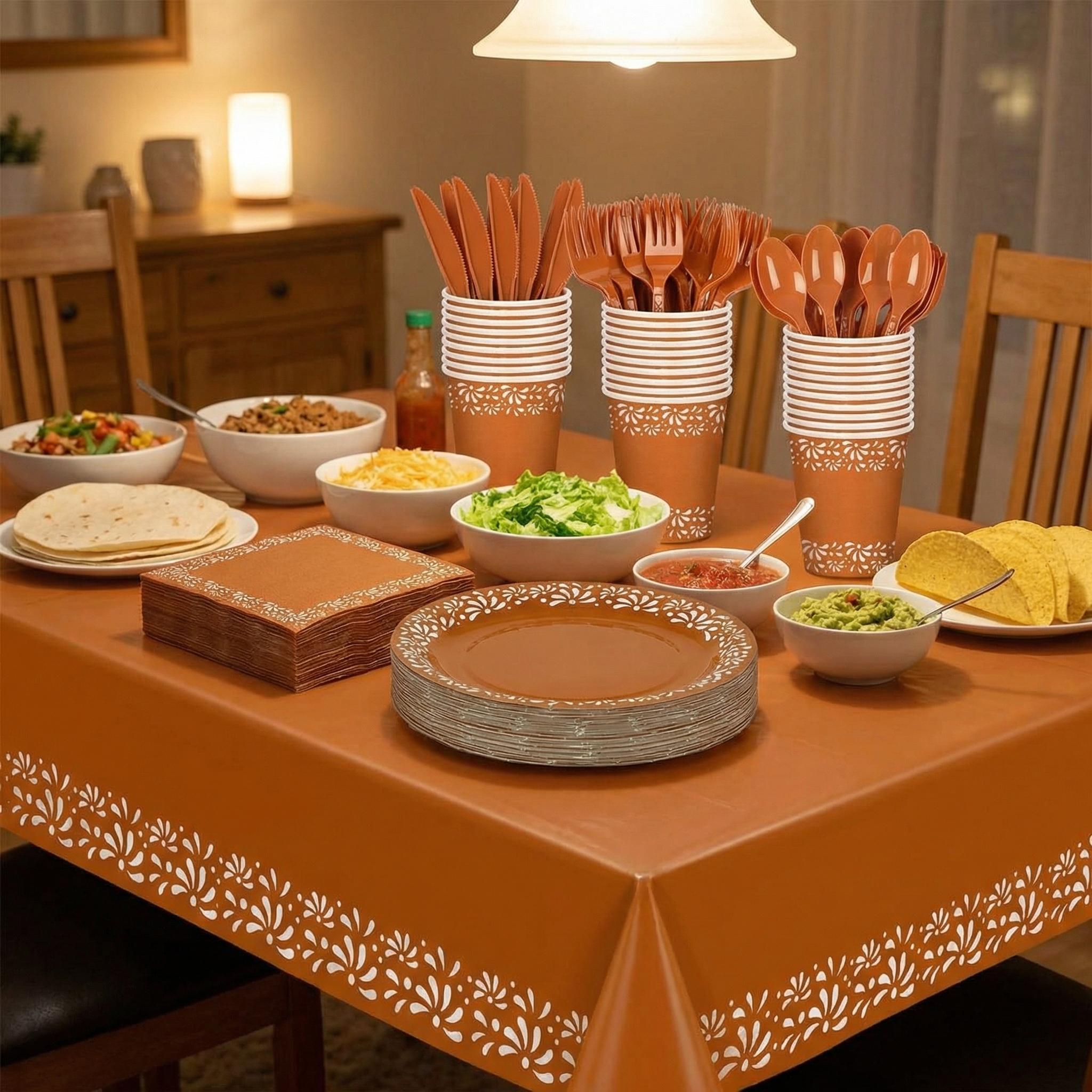 177 Pcs Mexican Tableware Set  Party Decorations with Plates Cups Napkins Tablecloth for Cinco de Mayo Taco Tuesday Fiesta Birthday Baby Shower