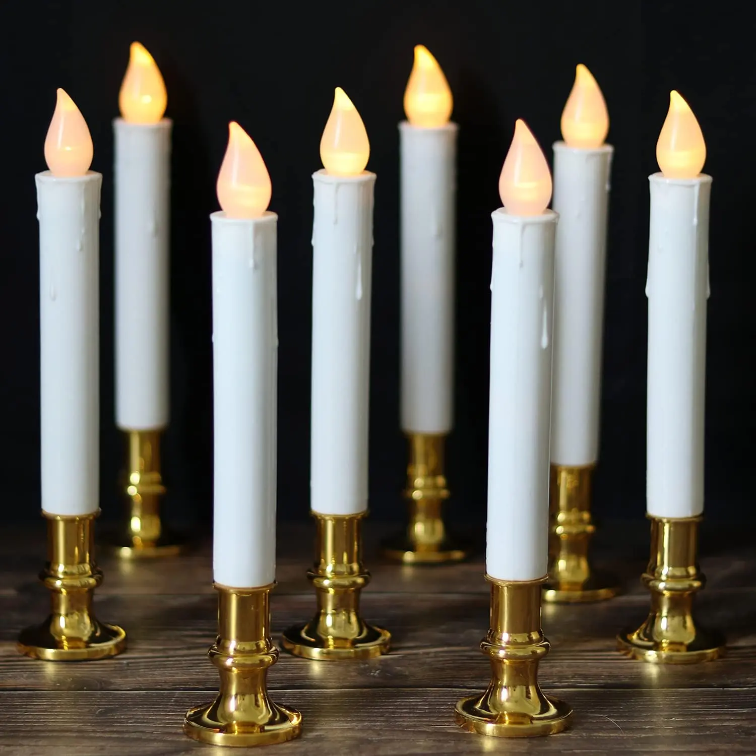 9" Flameless Window Taper Candles  Operated with 8-Key Remote and Timer, 8 Pack White Christmas Holdiay Window Candles with  Holders, Suction Cups and   Included