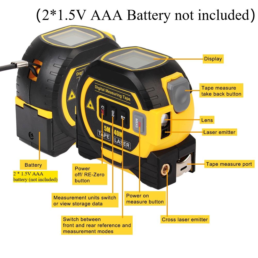 3 in 1 Digital Tape Measure, LCD Display Backlight Laser Rangefinder ...