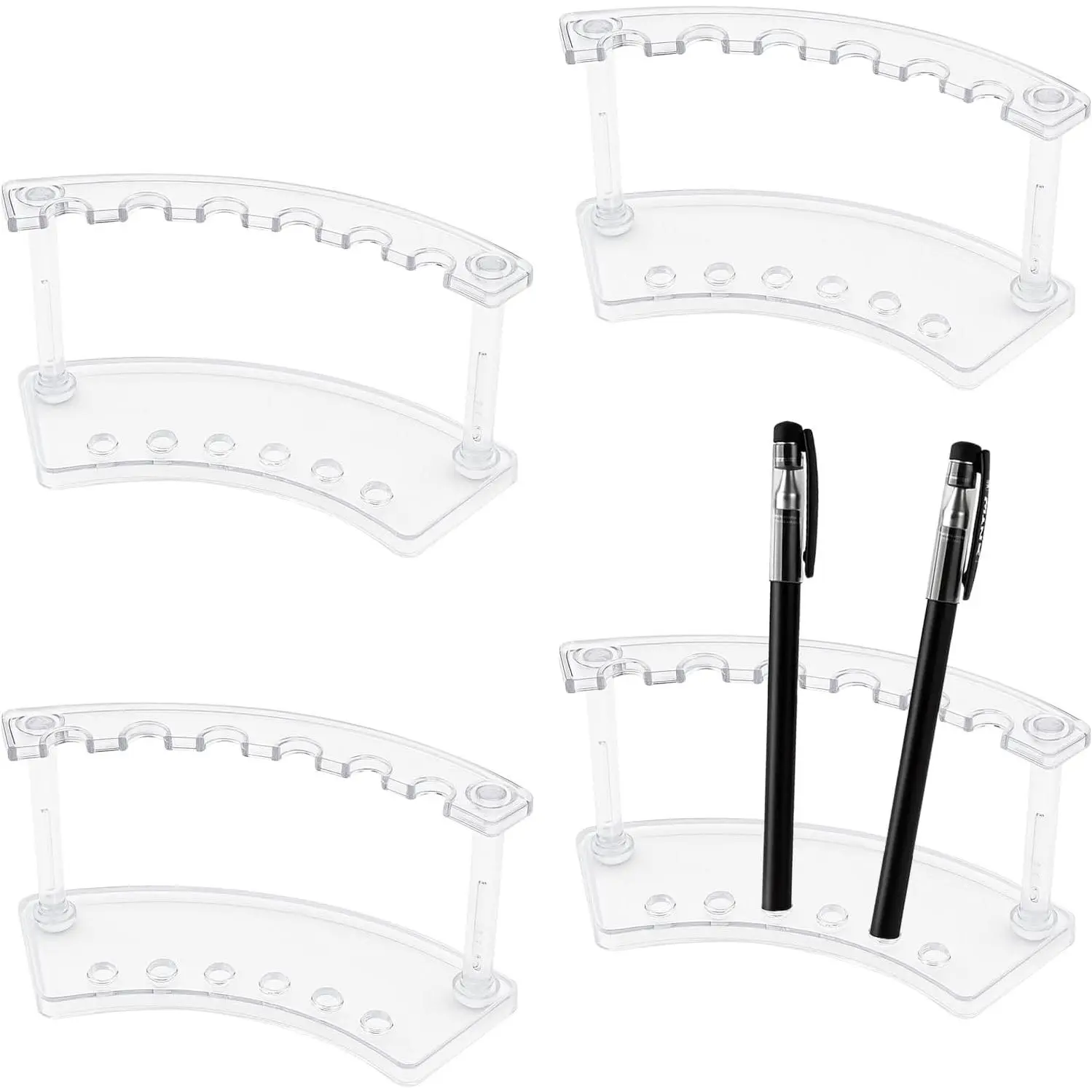 4-Pack Clear Plastic Pen Display Rack, 6-Slot Pen Holder Stand for Craft & Vendor Shows