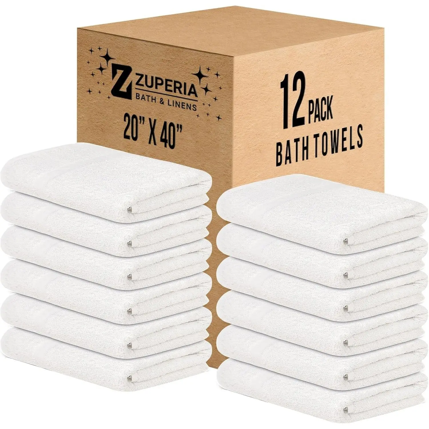 White Bath Towels Bulk 12 Pack (20 x 40 Inches) - 100% Cotton Economy Light Weight Towels for Commercial Use - Quick Dry, Ultra-Soft, and Absorbent Bulk Towels