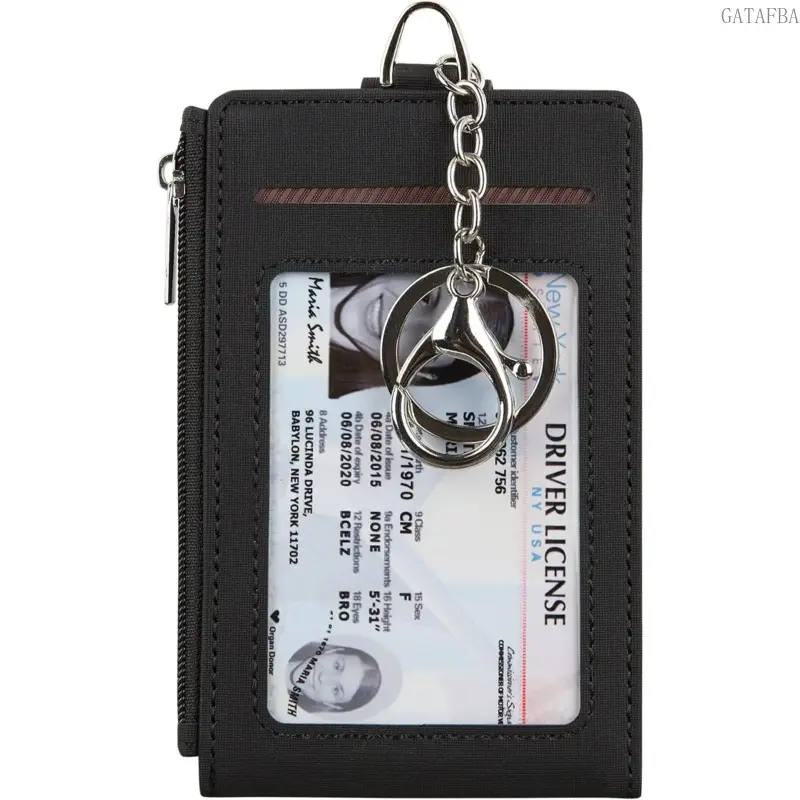 Unisex Keychain Card Holder, Trending Slim Minimalist Front Pocket Wallet with Zipper, 7 Card Slots & 2 ID Windows, Lightweight Portable Accessory for Daily Travel Casual Use