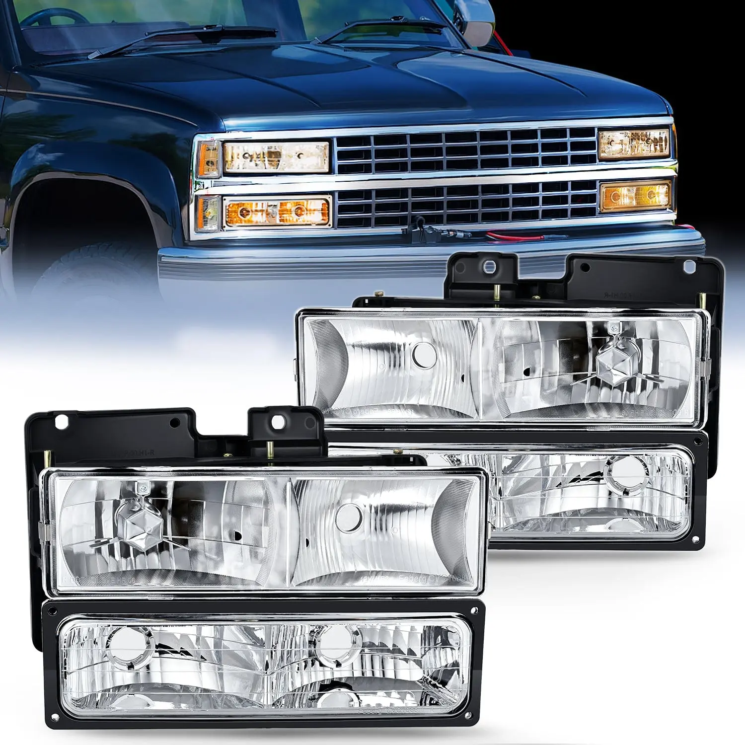 Nilight 1988 1989 1990 1991 1992 1993 1994 1995 1996 1997 Chevrolet GMC C10 C/K 1988-1999 Silverado Suburban Sierra Blazer Tahoe Yukon Headlight Assembly Chrome Housing, Brightening, Waterproof, Headlight Replacement, Truck Headlight