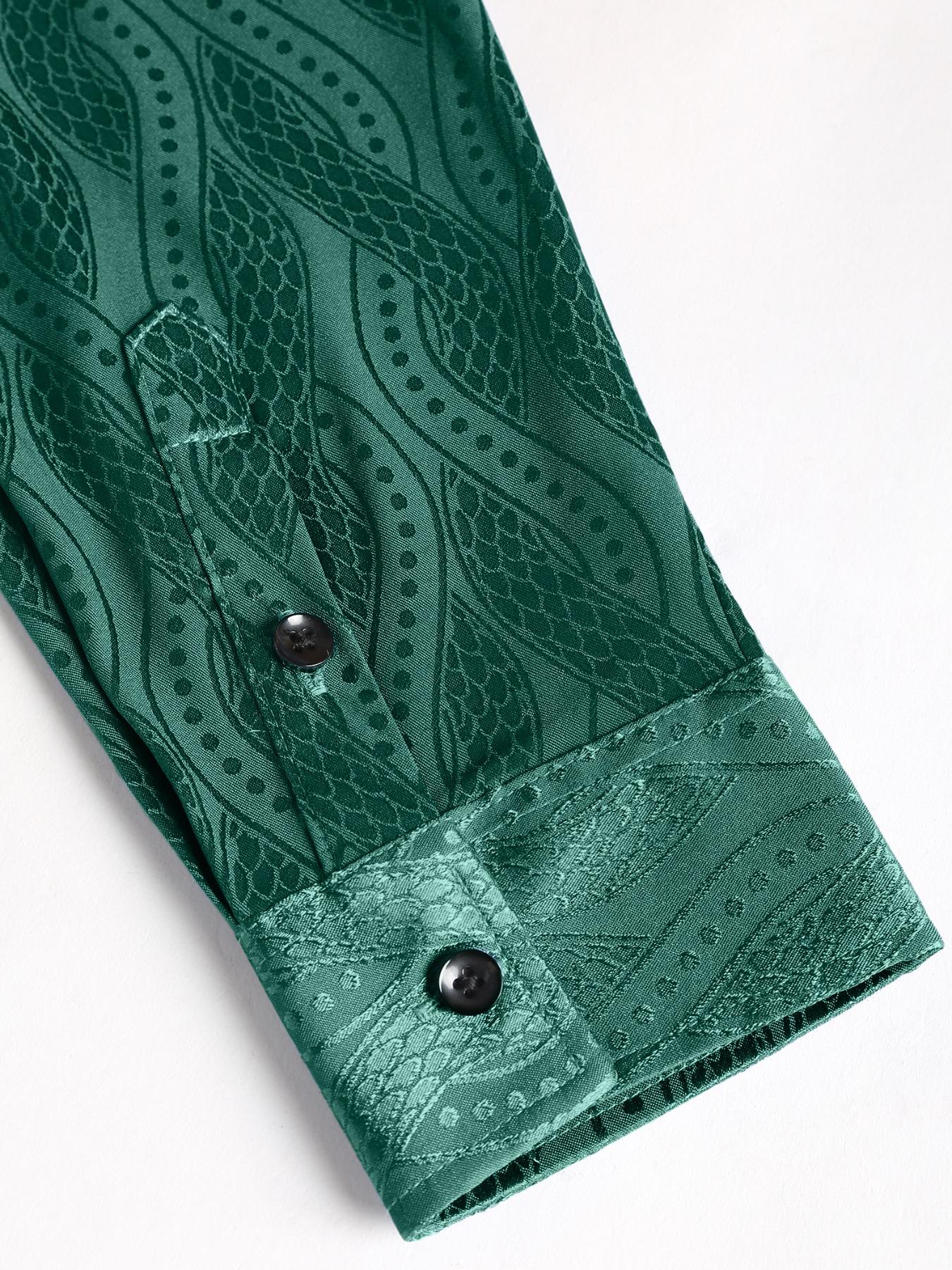 Men's Jacquard Button Front Shirt, Regular Fit Casual Long Sleeve Collared Top for Business Work Office, Fashion Men's Clothes for All Seasons