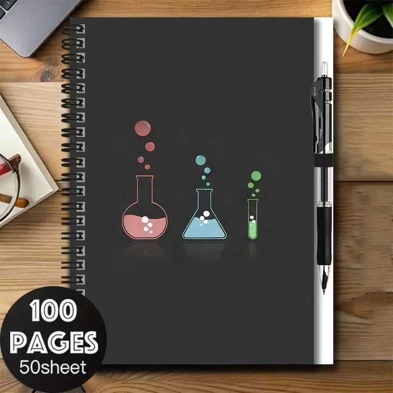 A simple 2D chemistry experiment-themed spiral notebook and pen set, a great aid for work and study, perfect for recording daily plans and keeping a diary, with practical note-taking features. An excellent gift choice for graduation, birthdays, and other