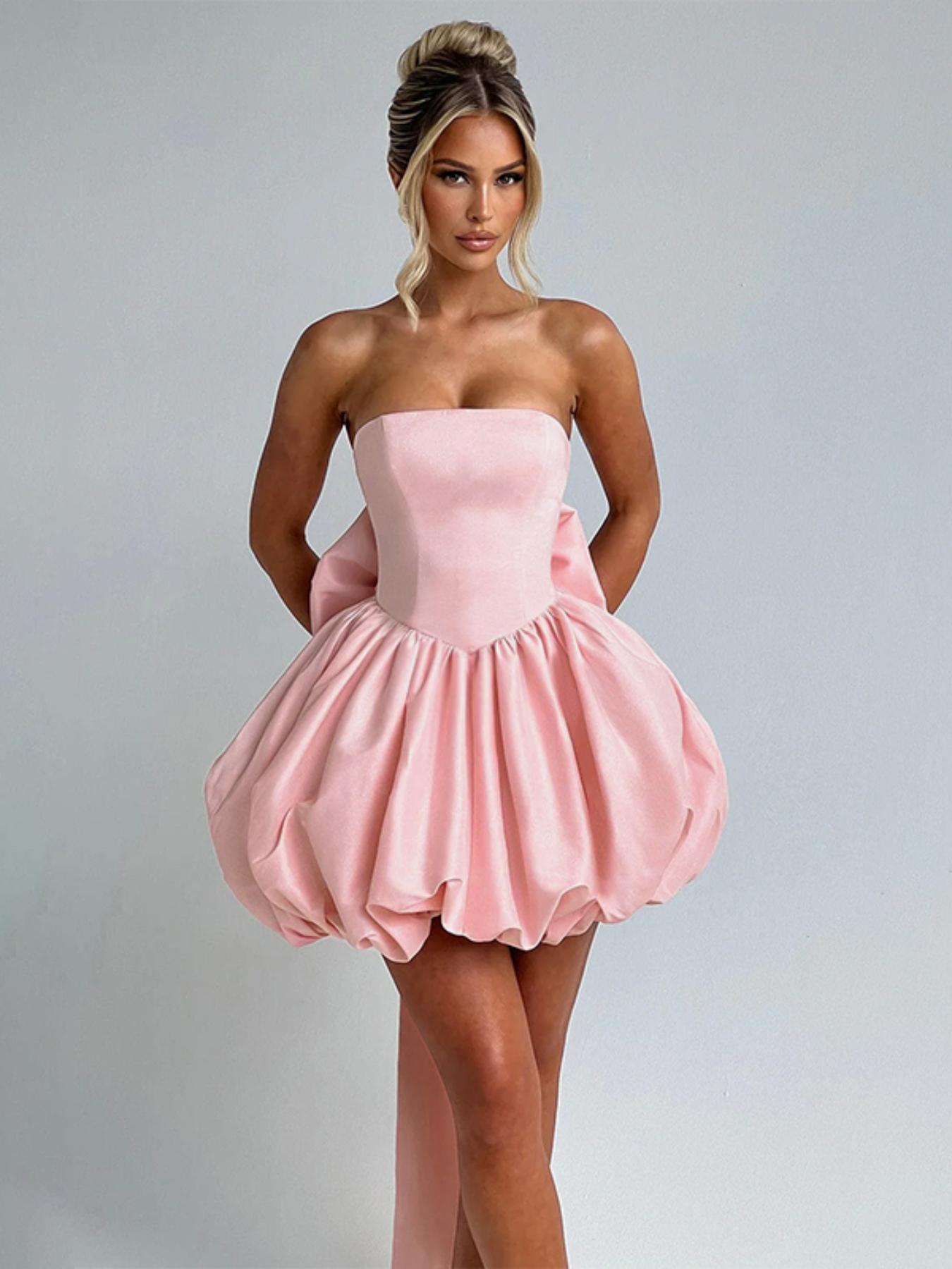 Sexy Waist-Cinching Tie Back Evening Gown, Strapless Design with Delicate Beading Details, Perfect for Parties & Carpet Events, Womenswear