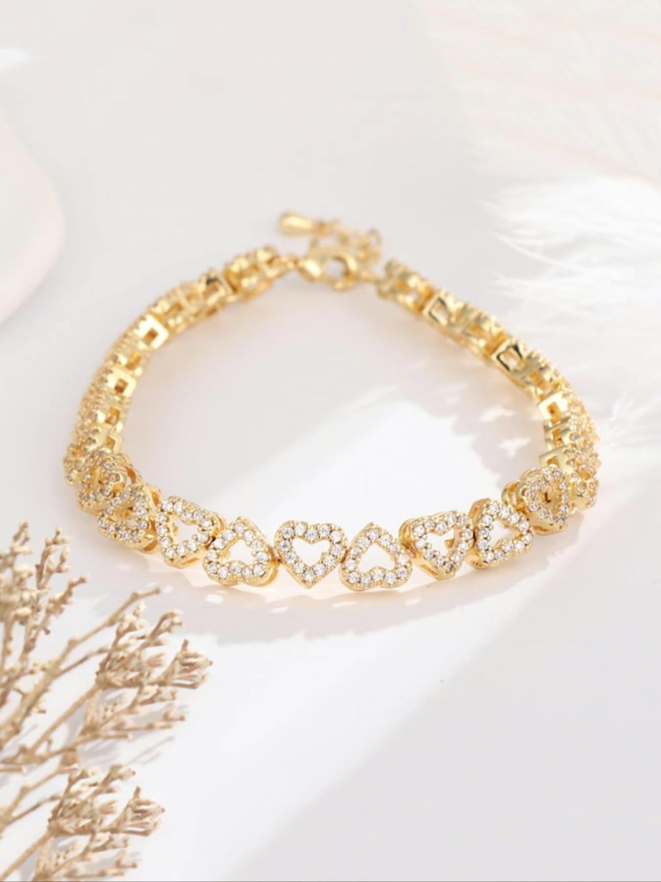 Artificial Gemstone Decorated Heart Design Bracelet, Fashionable Elegant Jewelry Bracelet for Women & Girls, Trendy All-match & Exquisite Jewelry for Birthday Gift, Cubic Zirconia Bracelet