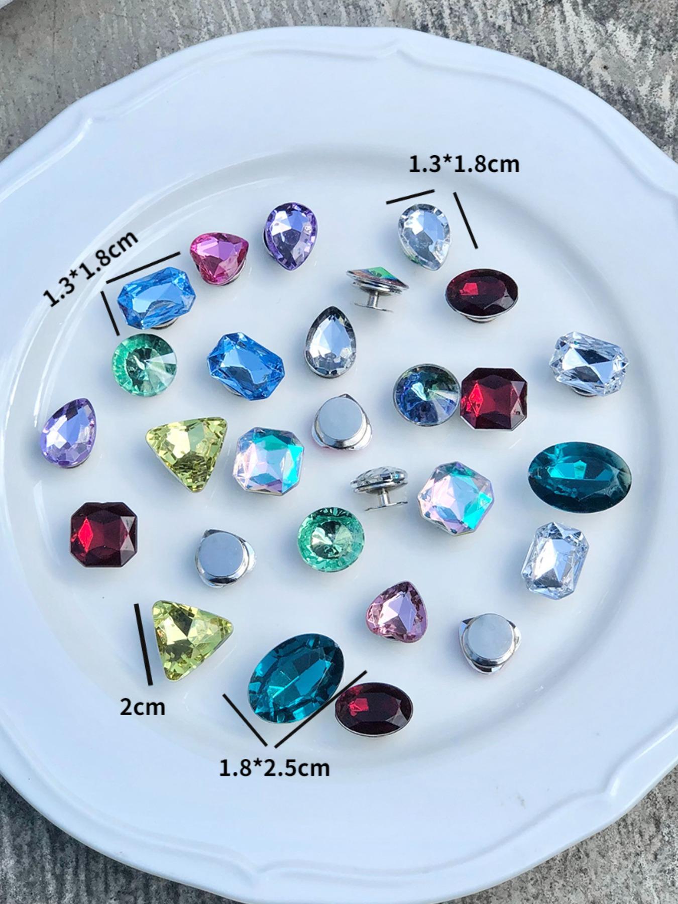 Cute Colorful Artificial Crystal Design Shoe Charms, 28pcs Fashionable Novelty Shoes Decorations for Clogs Design, Dazzling Glamour Trendy Holiday Shoe Accessories for Women & Girls, Bling Shoe Charms