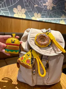 Cute Food PU Leather Keychain, Donut Burger Pizza Cartoon Pendant, Creative Bag Charm, Car Key Chain, Best Friend Gift
