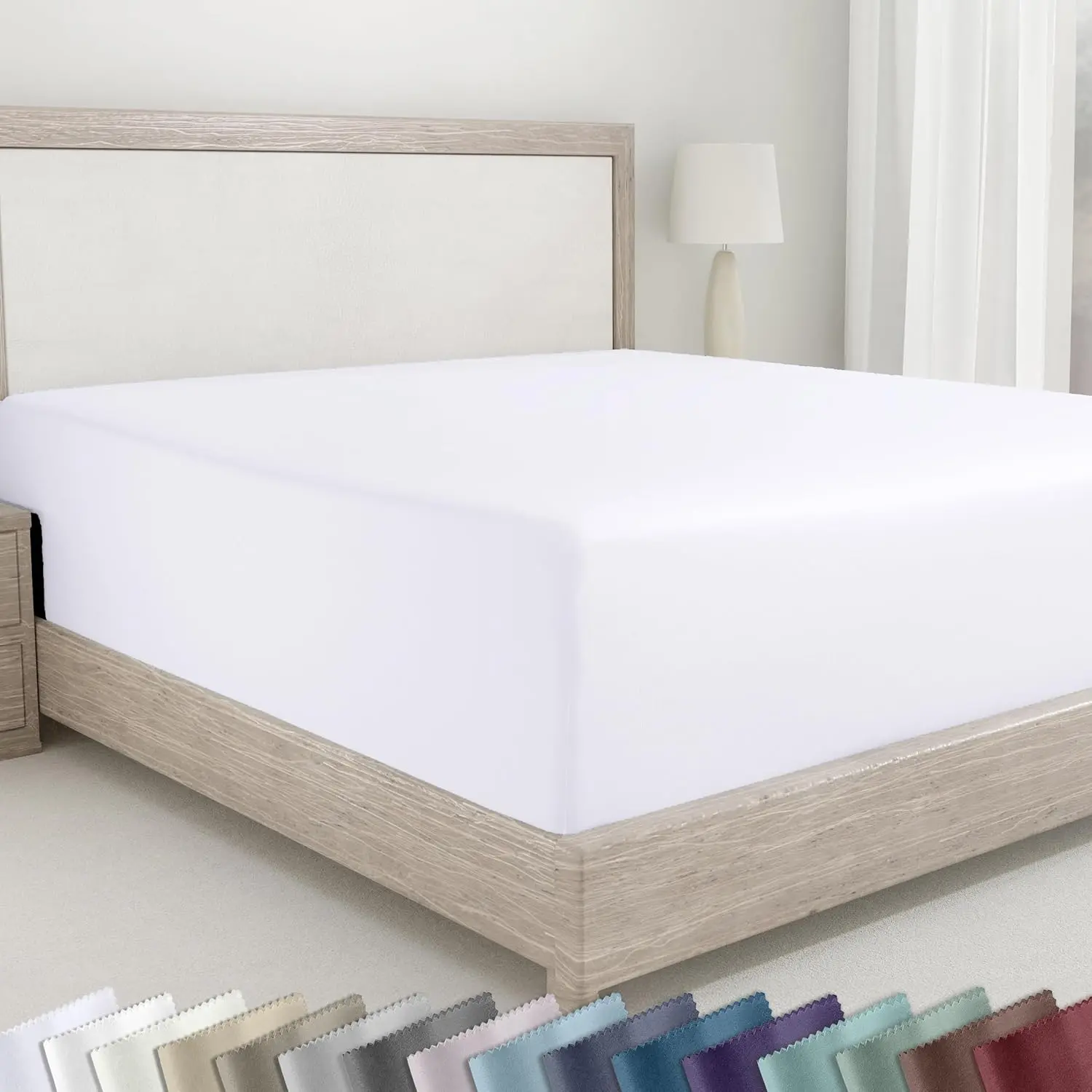 Queen Fitted Sheet Only - 100% Cotton 400 Thread Count Sateen, Deep Pocket Fitted Sheet Queen, No-Pop Off Elastic - White