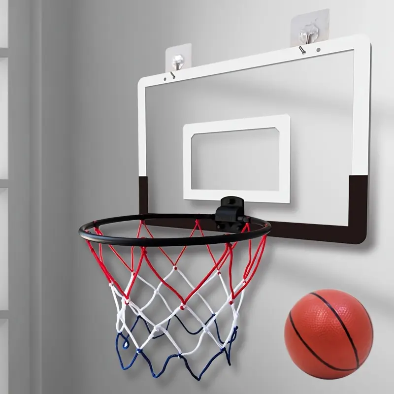 Indoor Basketball Hoop Foldable Wall-Mounted No-Drill Wall-Hanging Backboard Basketball Basket Basketball Stand Home Training Black and White Backboard with 1 Basketball and 1 Air Pump