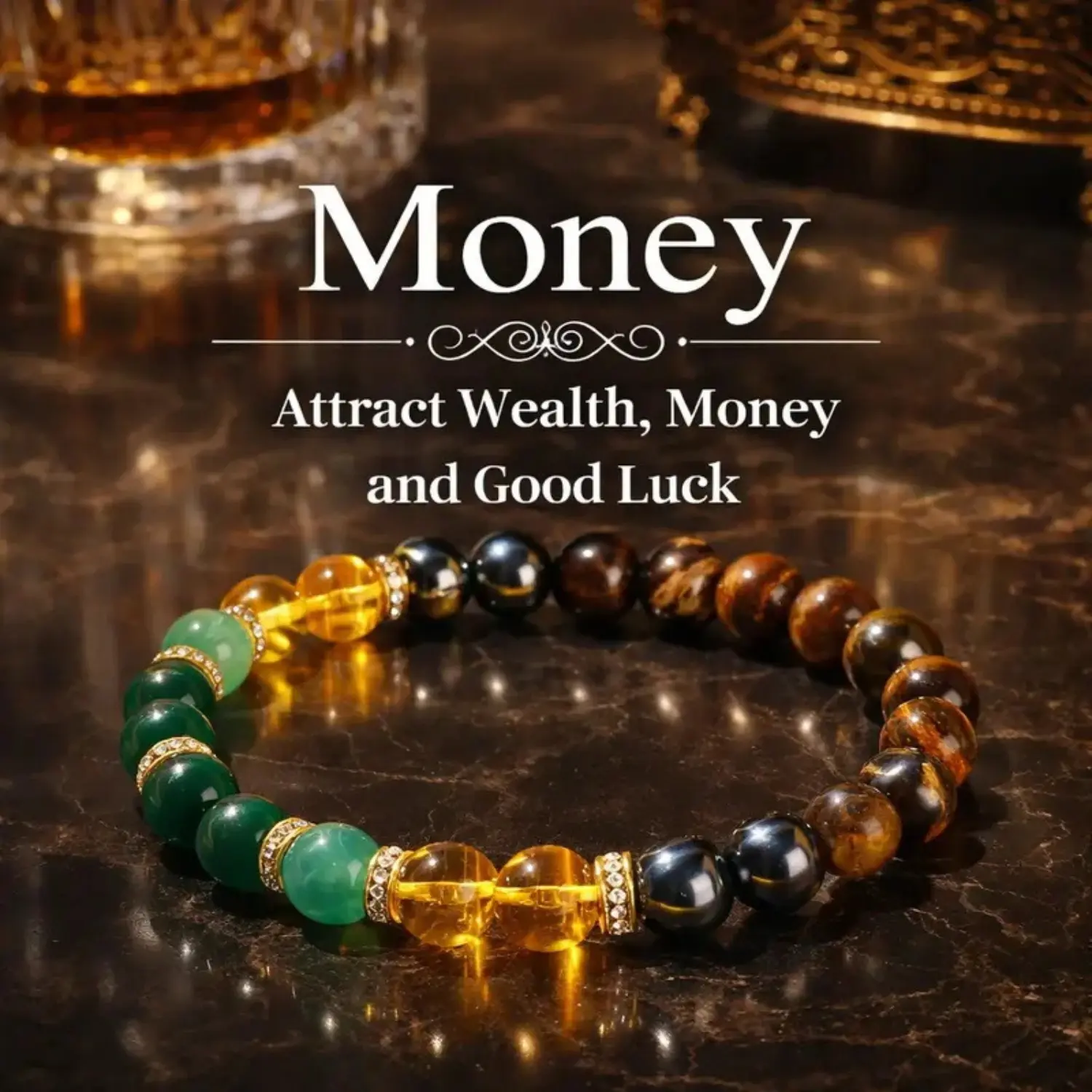 Men's & Women's Good Fortune Adjustable Elastic Beaded Bracelet - Multi-Tone Round Beads, Sparkle Accent Spacers, Good Lucky Amulet for Business/Festival Daily Wear gift