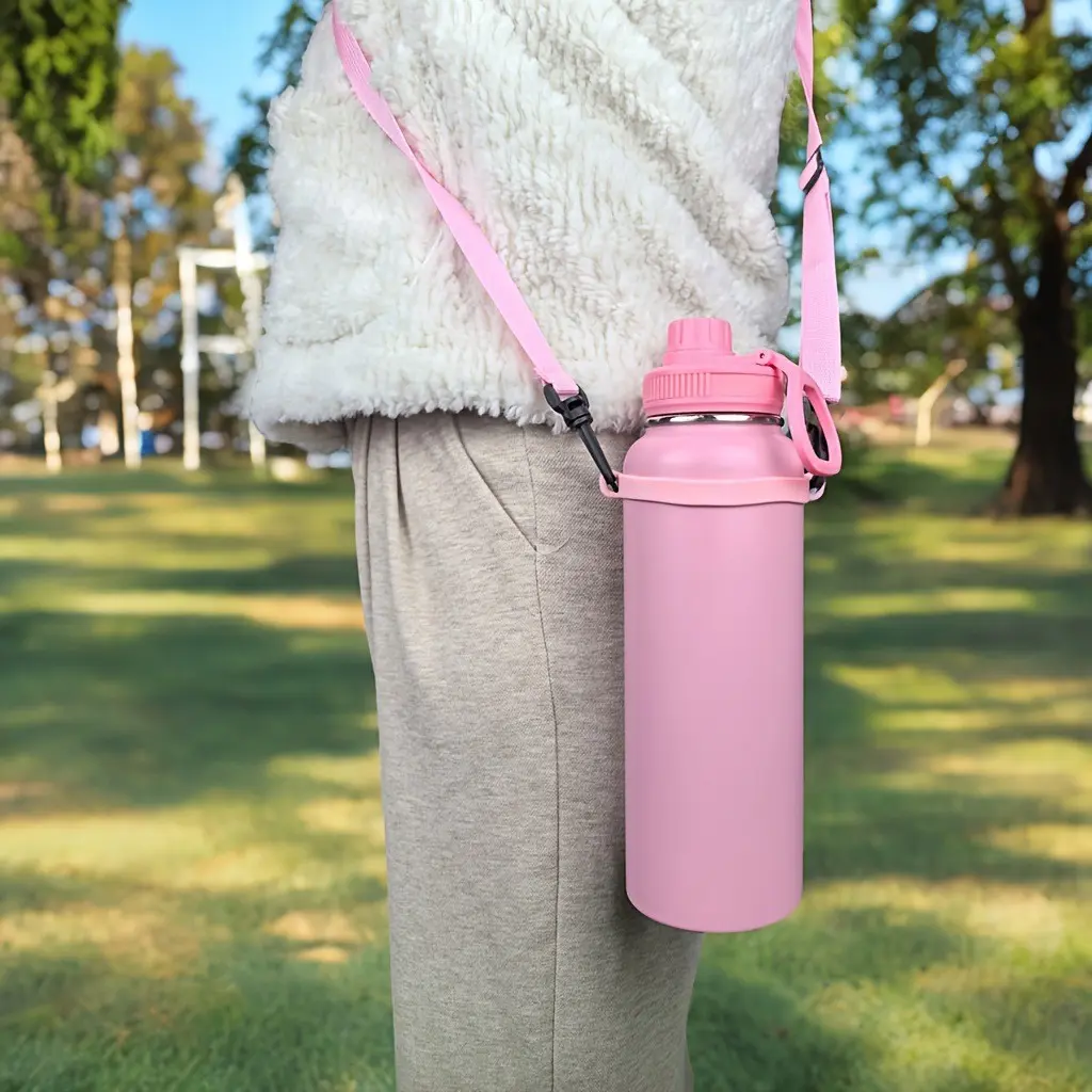 Adjustable Shoulder Strap for Water Bottles, Water Bottle Holder, Featuring Silicone Rings, Suitable for Wide-Mouth Bottles Ranging from 8 to 40 Ounces, Made with Polyester Crossbody Bag Material, Ideal for Travel And Outdoor Activities