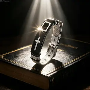 Stainless Steel Cross Bracelet For Men Women Adjustable Mesh Band Black Bar Religious Bangle Faith Journey Streetwear Aesthetics Daily Wear Jewelry Gifts