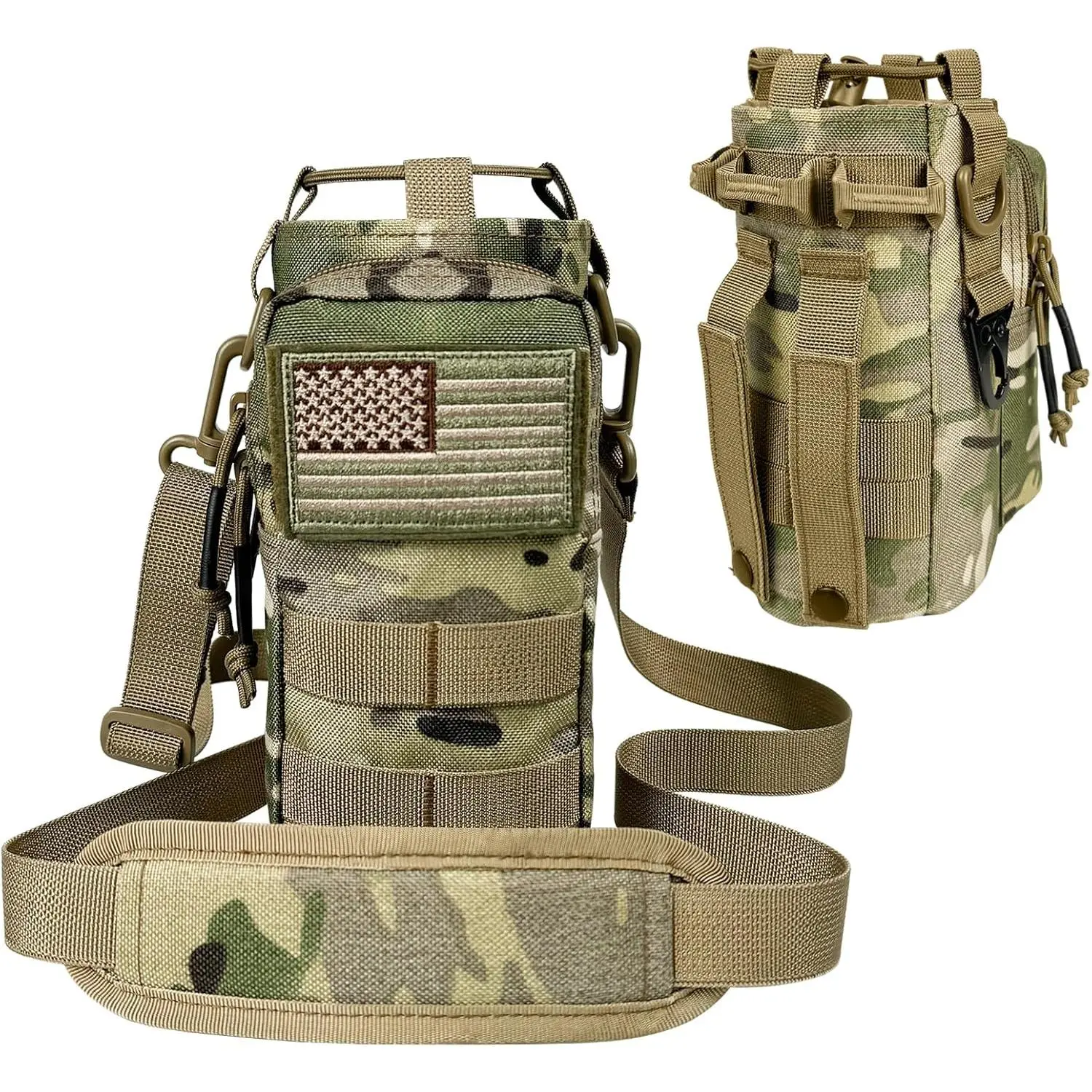 Water Bottle Holder with Strap - Tactical Insulated Water Bottle Sleeve with MOLLE System Water Bottle Cover Cross-Body Pouch  Walking Hiking Camping Gym 32oz&40oz New model