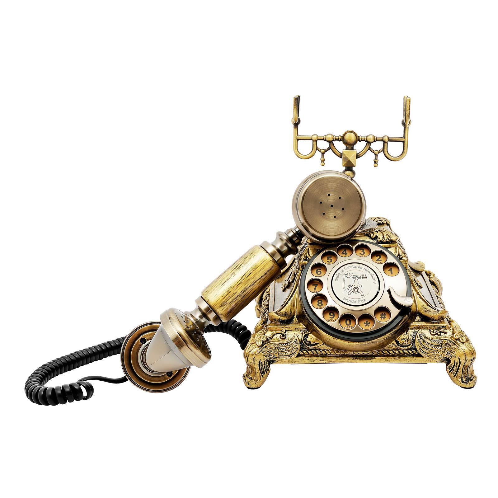 European Style Vintage Rotary Telephone Antique Design Landline Phone with Bronze Appearance & High-Quality Resin Material for Home Office Decor