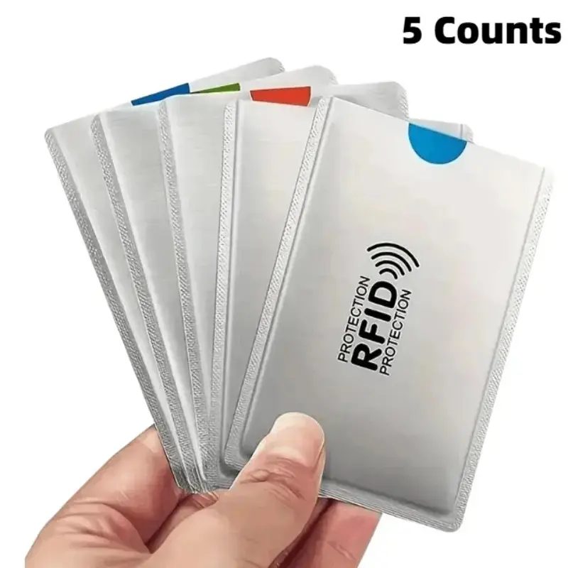 RFID-Blocking Card Sleeves, 5 Counts Anti-Theft NFC-Shielded ID and Credit Card Protectors, Business Card Holder for Home Office, Desk Organizer, Office Accessories, Office Supplies