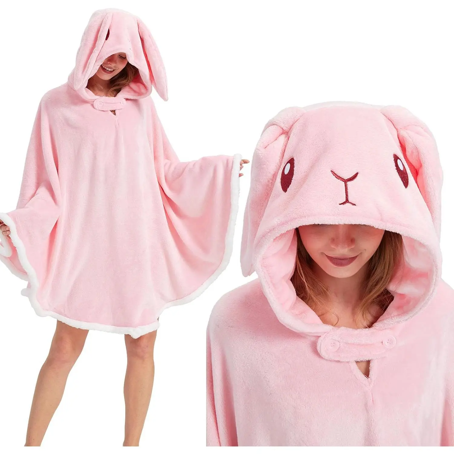 Adults' Bunny Wearable Hooded Blanket - Soft Shaggy Warm Plush Hoodie Cloak Wrap, Christmas Loungewear Bunny Costume for Watch Party, Cartoon Character Themed Gift, Role Play