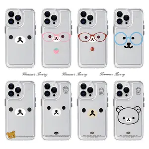 Cute Funny Rilakkuma Glasses Bear Phone Cases For iPhone 17 Promax Pro Air 16 Plus 15 14 13 12 11 Simple Design Soft TPU Transparent Shockproof Protective Cover Shells Gifts For Birthday Holiday