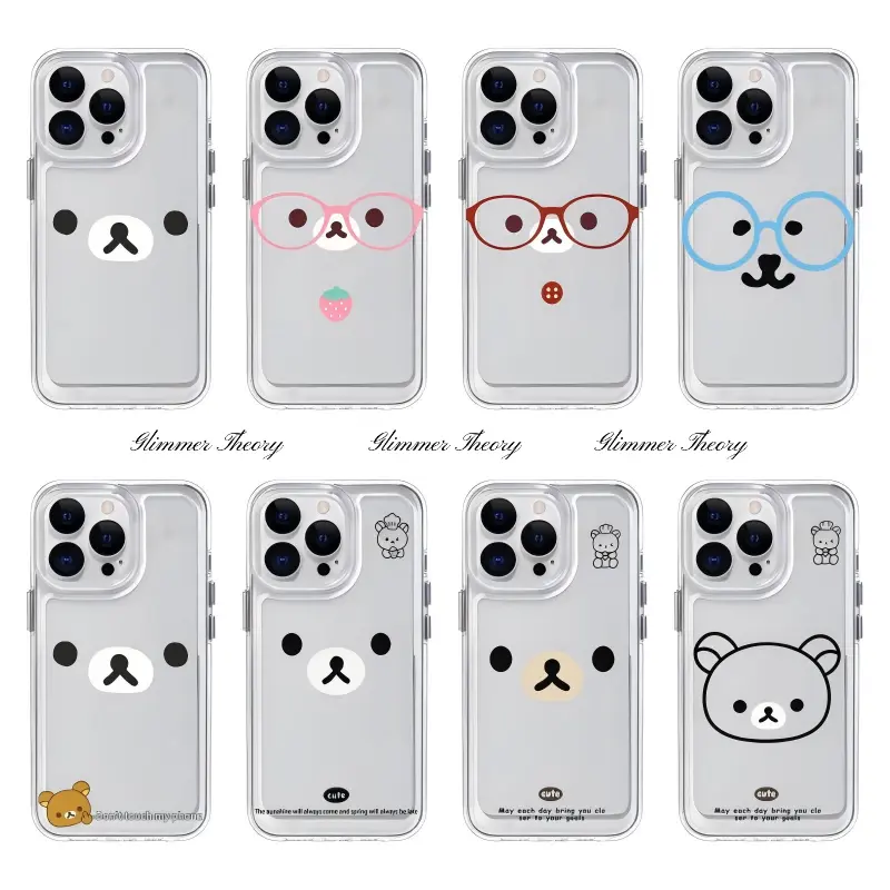 Cute Funny Rilakkuma Glasses Bear Phone Cases For iPhone 17 Promax Pro Air 16 Plus 15 14 13 12 11 Simple Design Soft TPU Transparent Shockproof Protective Cover Shells Gifts For Birthday Holiday