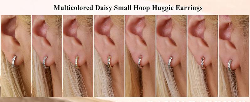 MILACOLATO 925 Sterling Silver Small Hoop Earrings for Women  Gold Plated Daisy Huggie Hoop Earrings Pave Rainbow Cubic Zirconia Cute Flower Hoop Earrings Hypoallergenic Earrings