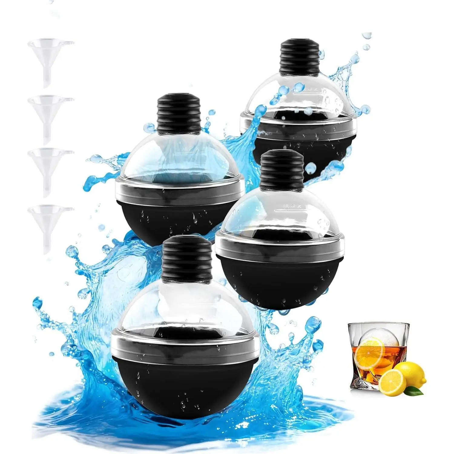 Set of 4 Round  Mold, 2.4 Inches Ice Ball Mold for  | , , , Easy to Peel Off, with Lid,Suitable for Refrigerator Use