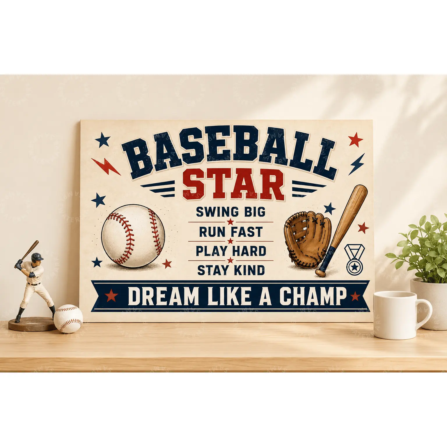 Baseball Star Canvas Wall Art, Kids Sports Room Poster, Baseball Player Decor, Boys Bedroom Wall Art, Game Room Decor, Teen Room Decor, Baseball Gift, Inspirational Aesthetic Poster