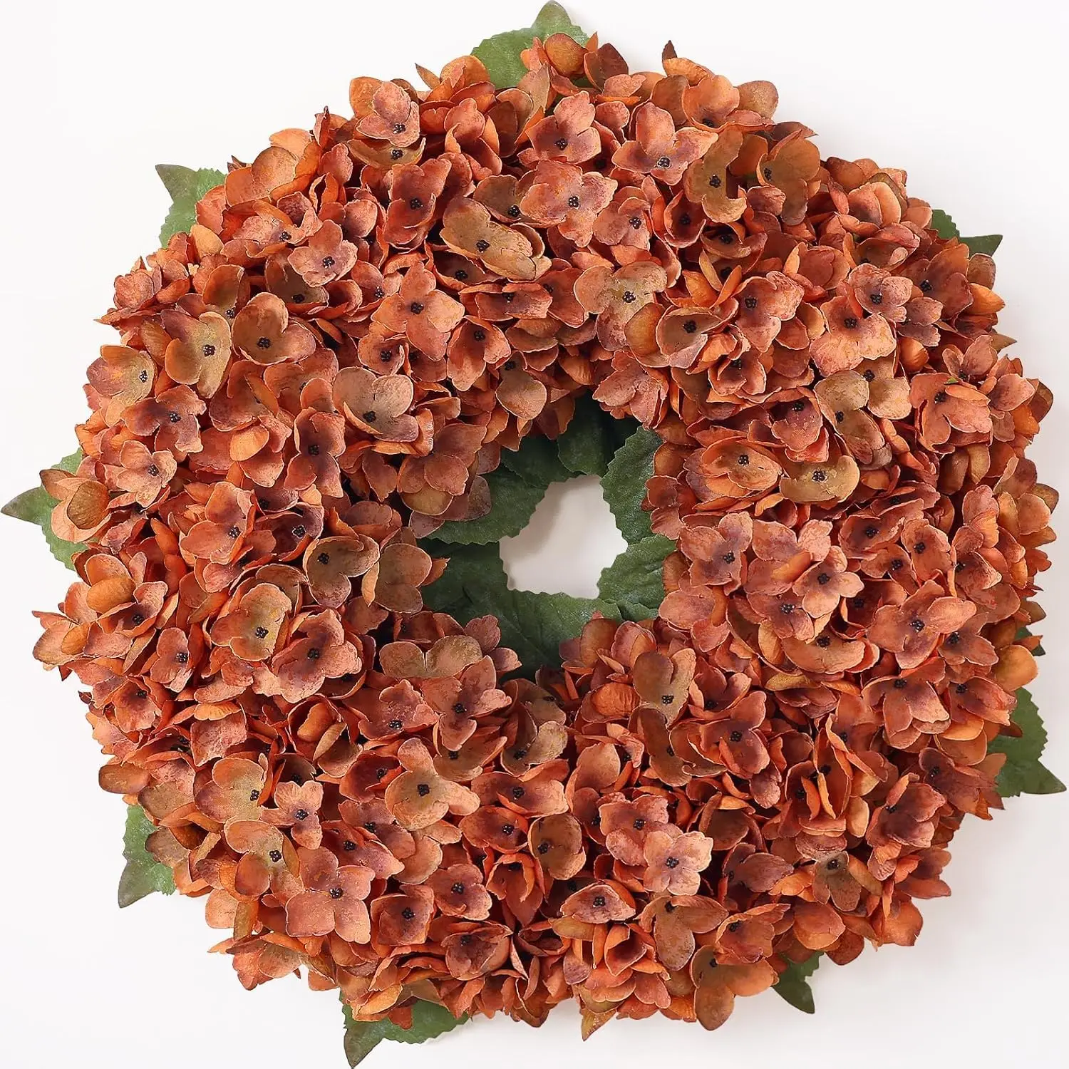 21" Artificial Fall Hydrangea Flower Wreath for Front Door Decor(Orange) | Full and Lush  Hydrangea Wreath, Faux Silk Flower, for Window Wall   Outdoor Autumn Decor