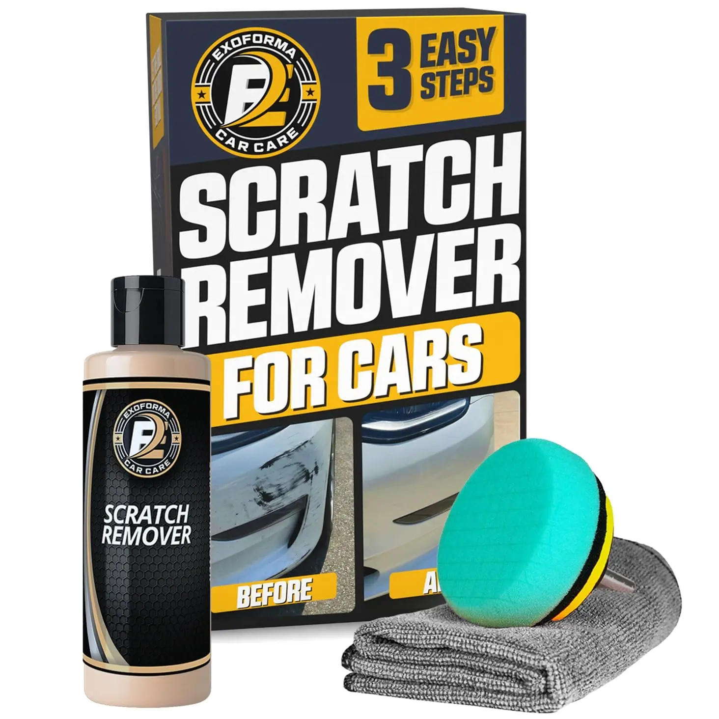 Car Paint Scratch Remover Kit - Light Scratches & Swirls Correction System with Drill Attachment, Polishing Pad, Microfiber Towel - Restores Cars' Color, High-Gloss Shine, Micro Fiber Towel