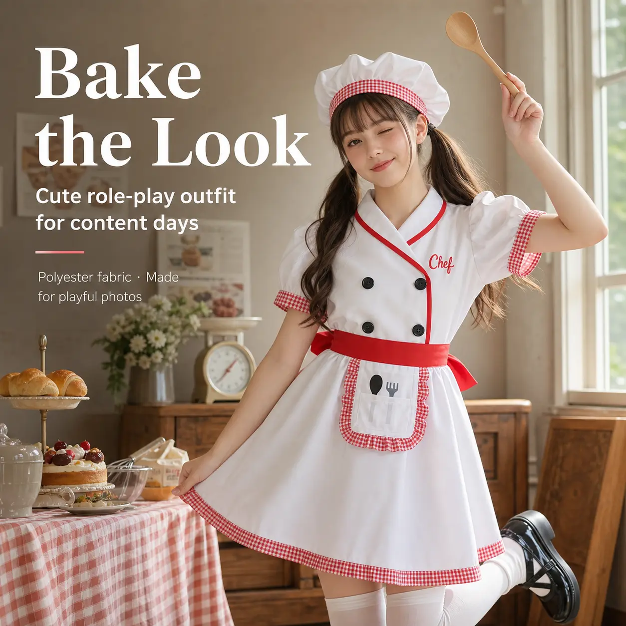 Women Cute Chef Cosplay Costume Sweet Baker Dress With Chef Hat Apron Set Halloween Party Outfit Kawaii Bakery Girl Fancy Dress