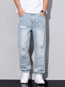 Men's Loose Fit Jeans, Trendy Versatile, Large Size Casual Street Style, Ripped Design, Perfect for Fashion Enthusiasts