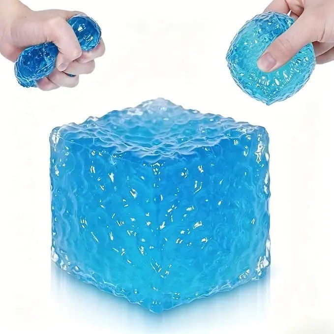 Blue Frosted Honeycomb Ice Cube Squishy Toy - Maltose-Filled Slow Rebound Soft Gel Stress Cube, Unisex Above 12 Fidget Toy for Anxiety Relief, Portable Desk Gift for Home Office Birthdays